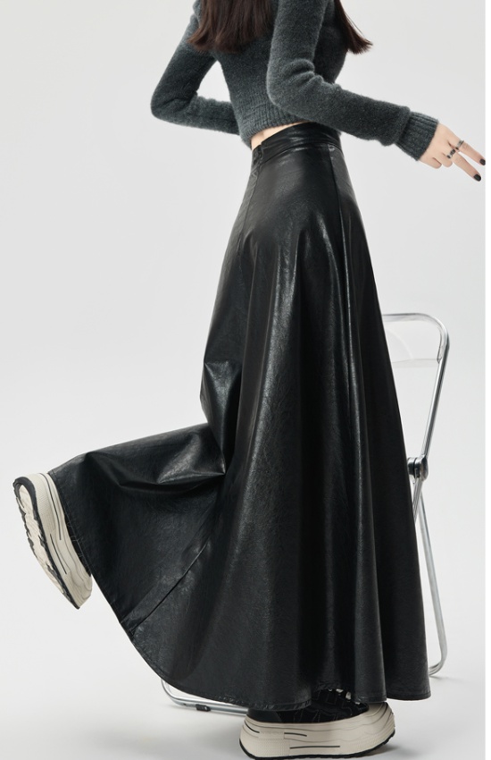 Autumn and winter leather skirt long skirt for women