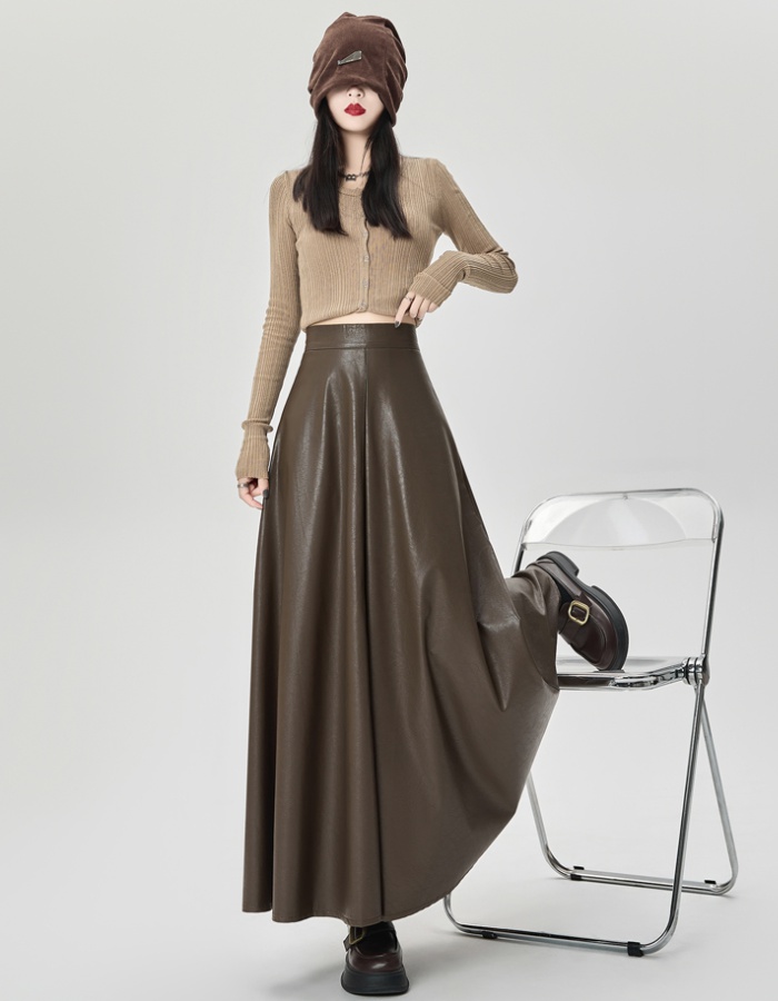 Autumn and winter leather skirt long skirt for women