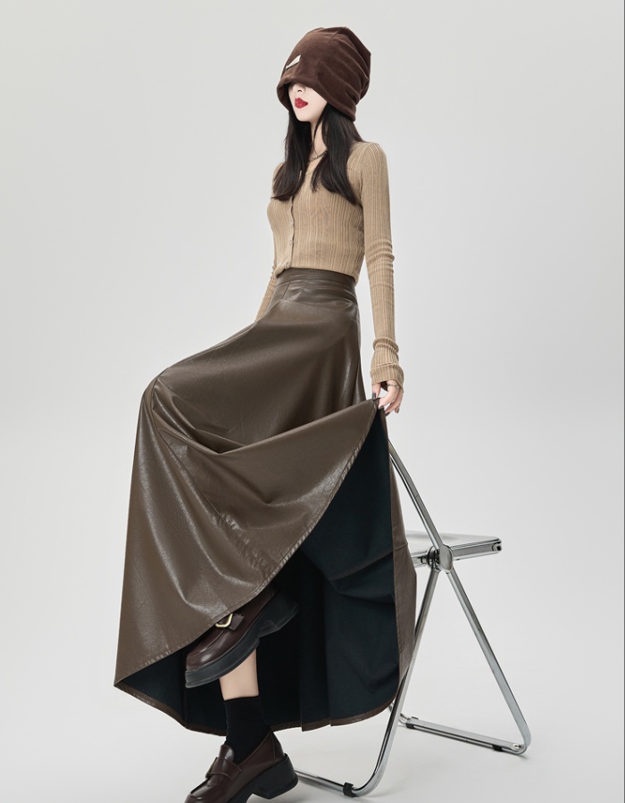 Autumn and winter leather skirt long skirt for women