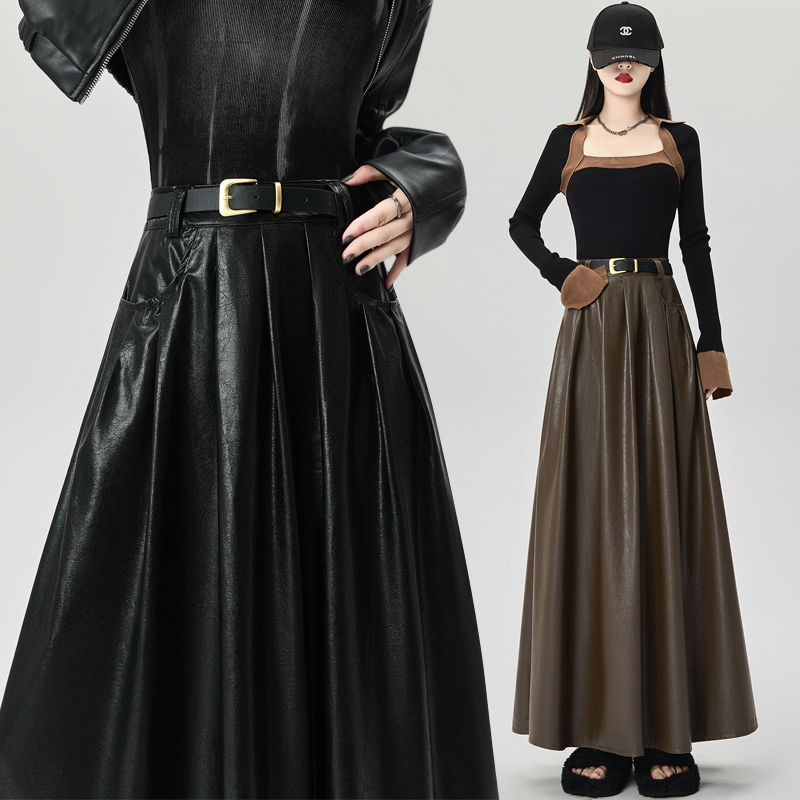 Big skirt pleated slim skirt long high waist long skirt