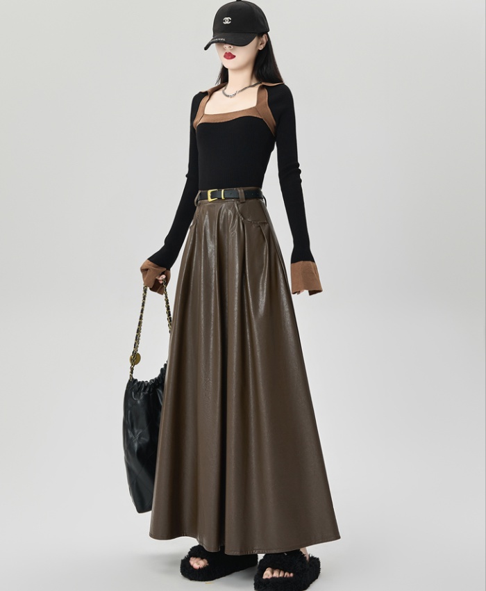 Big skirt pleated slim skirt long high waist long skirt