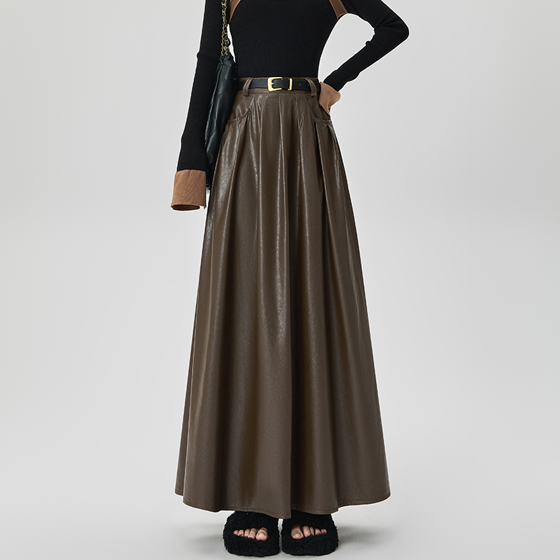 Big skirt pleated slim skirt long high waist long skirt