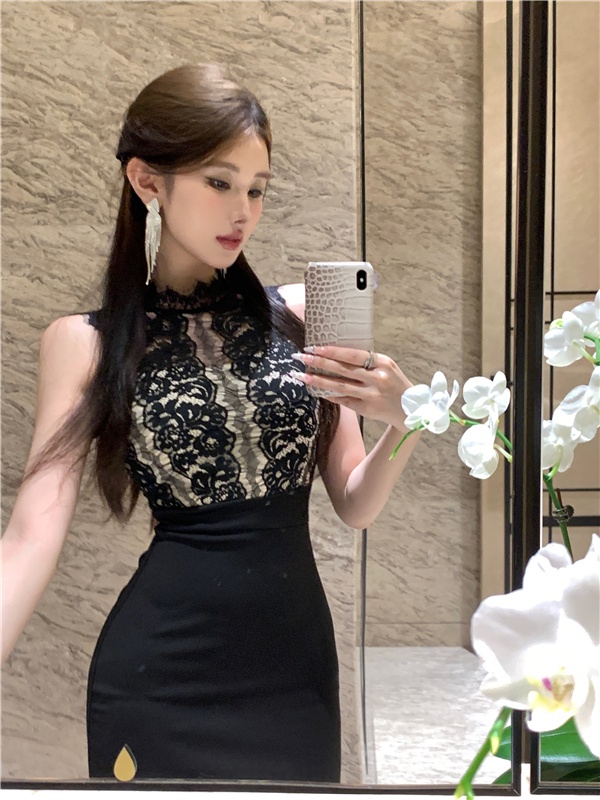 Temperament pinched waist ladies lace dress