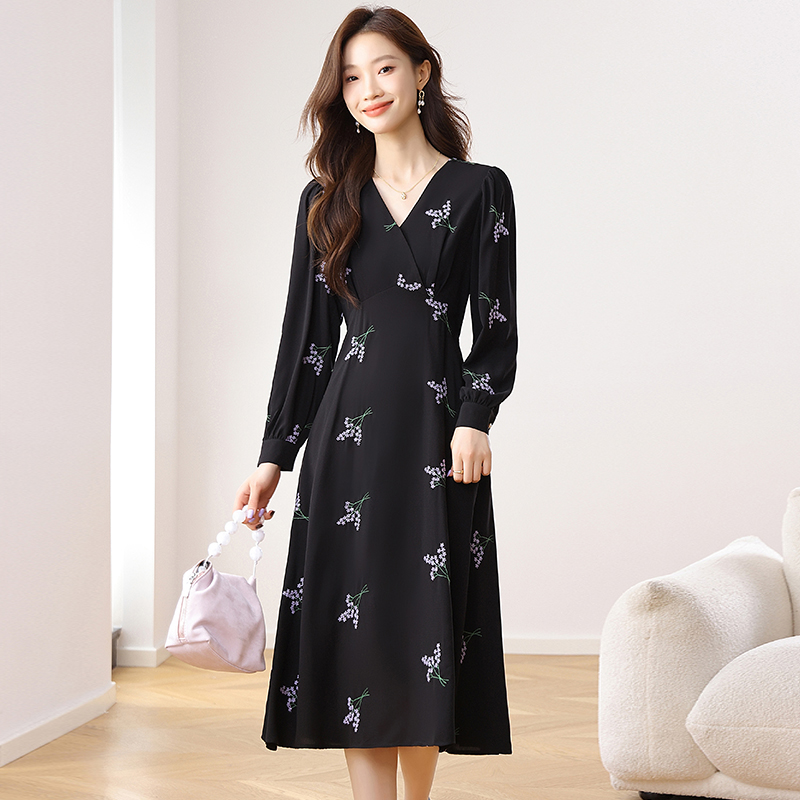 France style long high waist temperament long sleeve dress