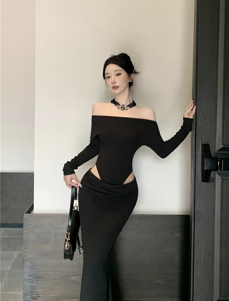 Spring and autumn long sleeve sexy hollow enticement dress