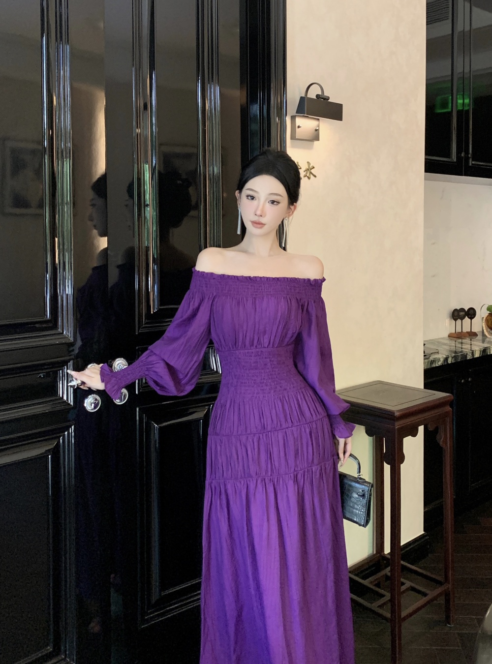 France style pinched waist long dress for women