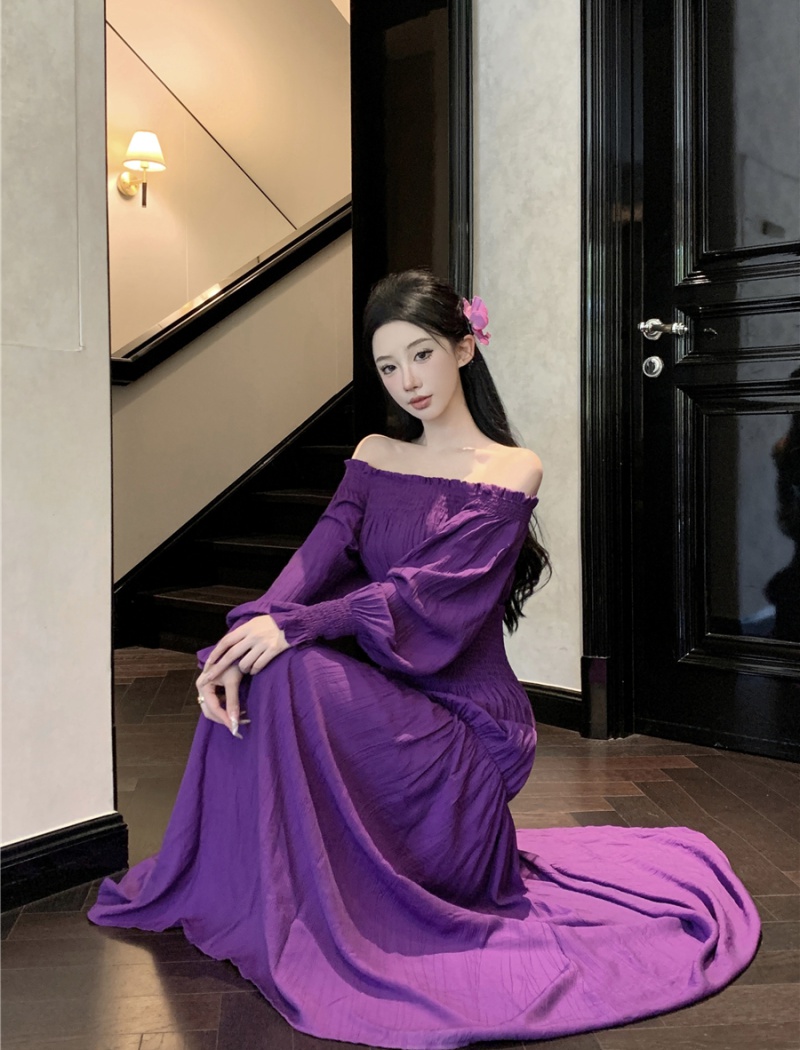 France style pinched waist long dress for women