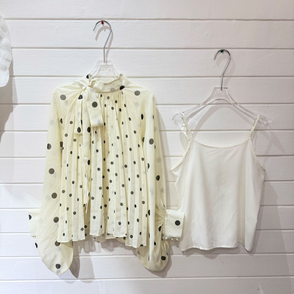 Puff sleeve polka dot half high collar long sleeve shirt