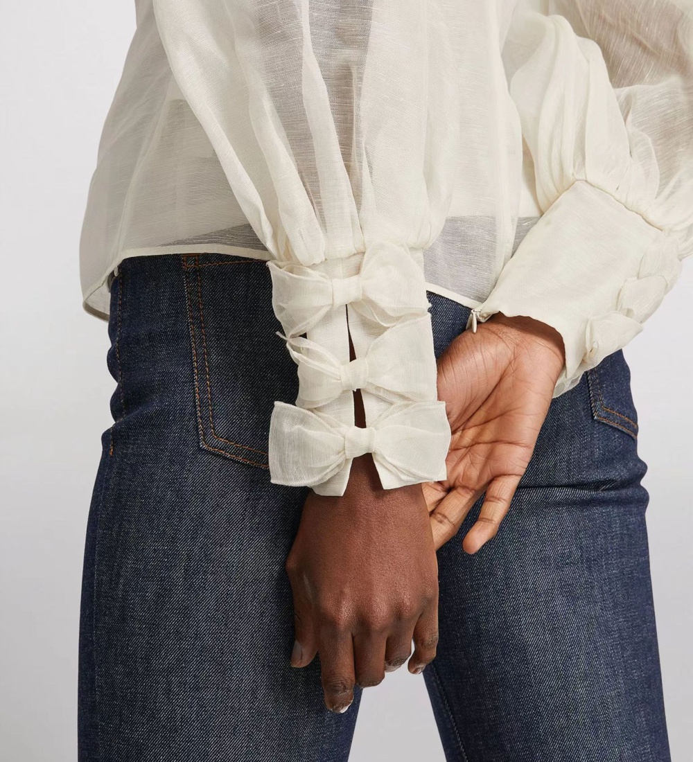 Bow splice puff sleeve shirt