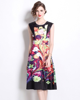 Sleeveless European style dress printing slim vest