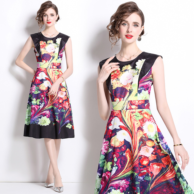 Sleeveless European style dress printing slim vest