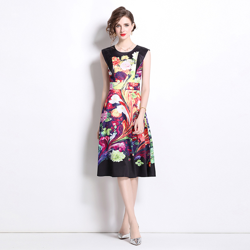 Sleeveless European style dress printing slim vest