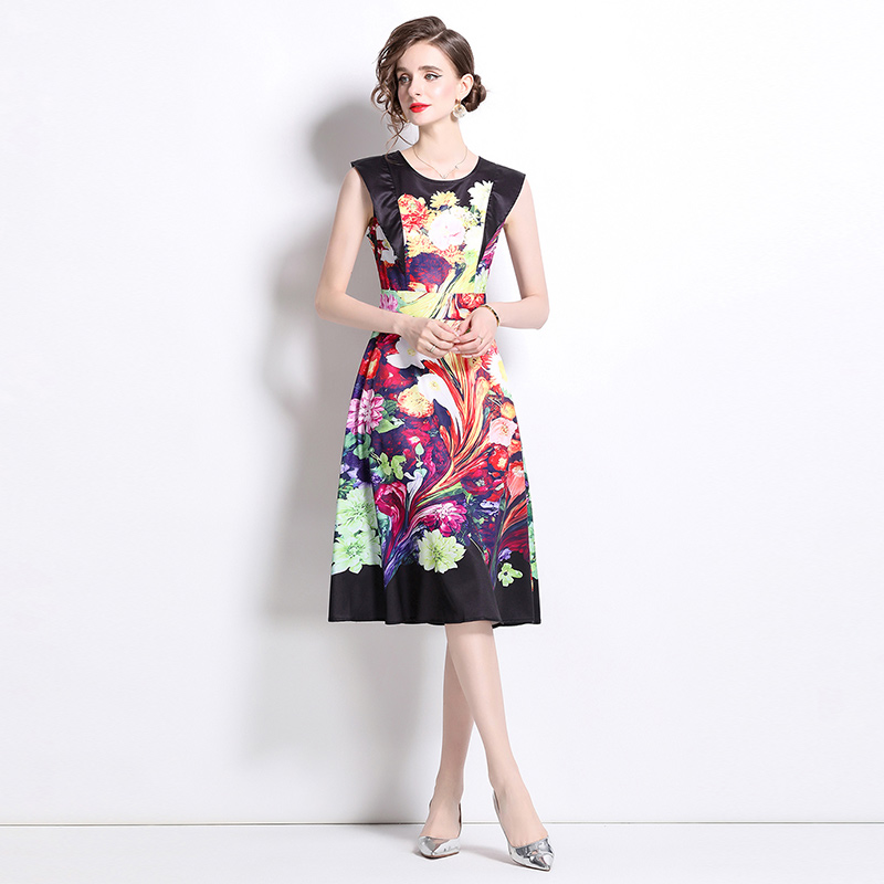 Sleeveless European style dress printing slim vest