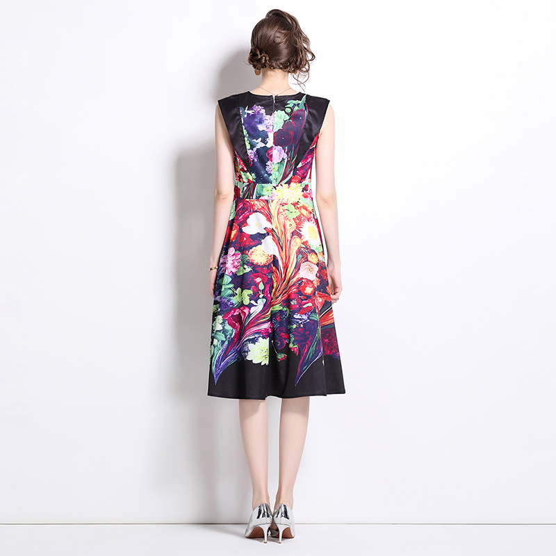 Sleeveless European style dress printing slim vest