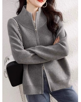 Zip fashion tops Korean style lazy sweater for women