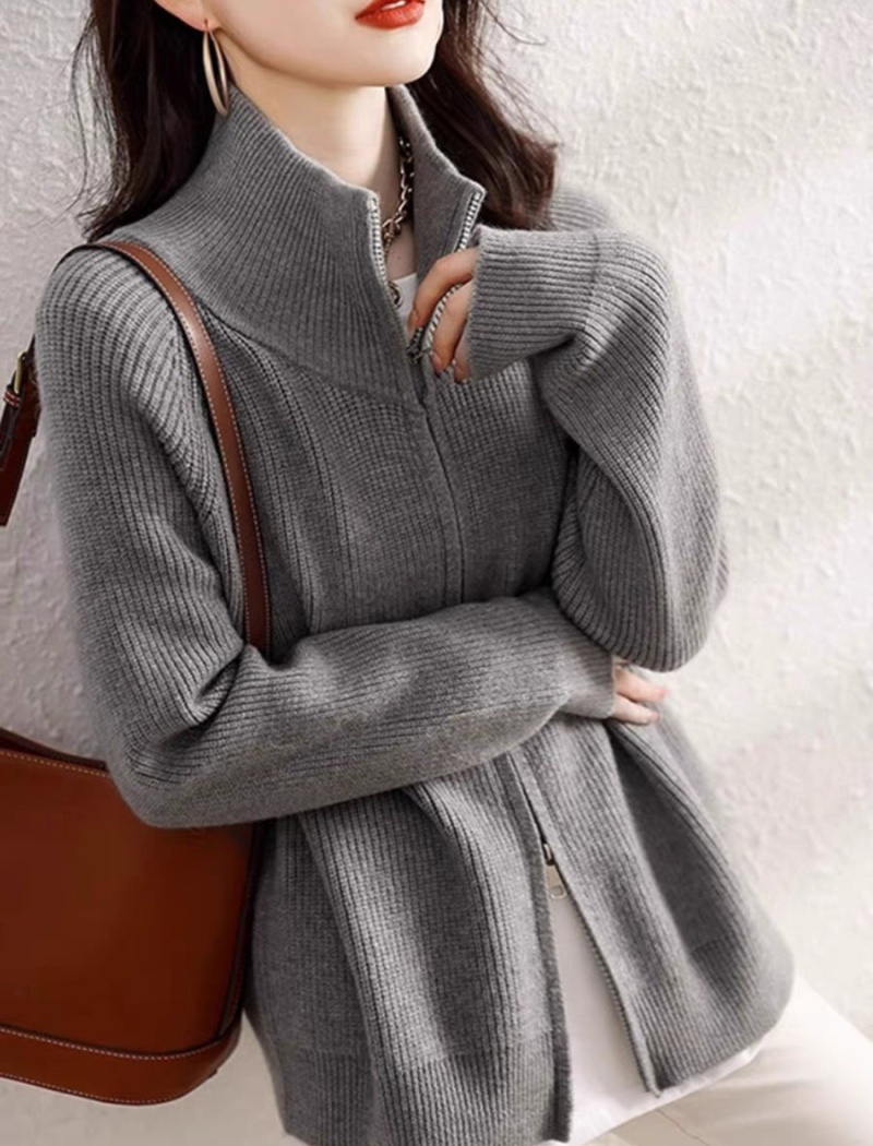 Zip fashion tops Korean style lazy sweater for women