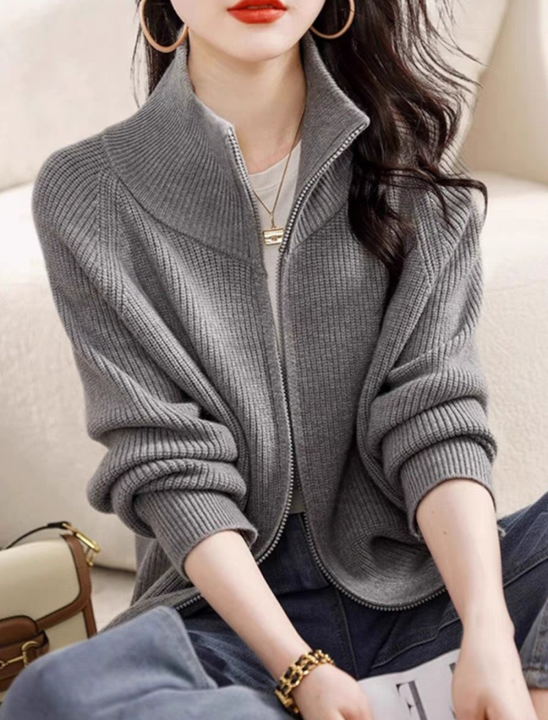 Zip fashion tops Korean style lazy sweater for women