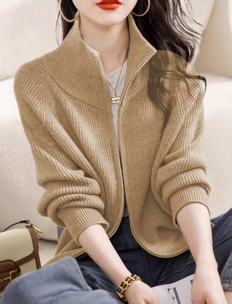 Zip fashion tops Korean style lazy sweater for women