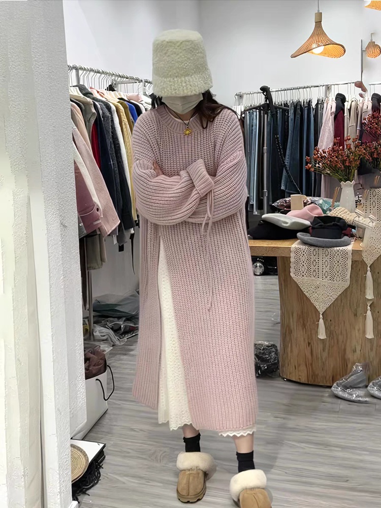 Long Korean style sweater dress knitted pullover dress