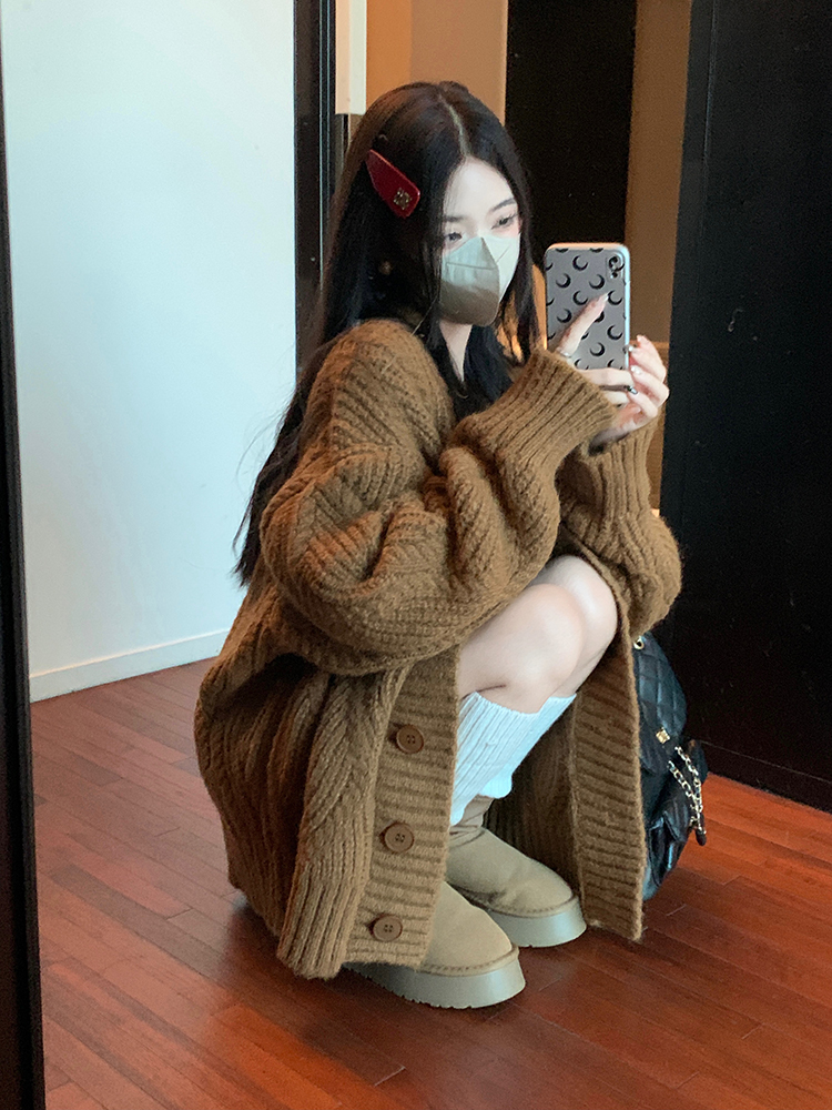 Korean style pure coat autumn and winter cardigan