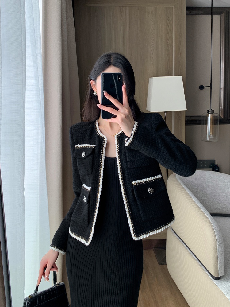 Black all-match coat chanelstyle France style tops for women