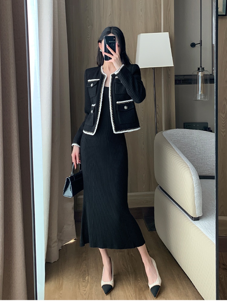 Black all-match coat chanelstyle France style tops for women