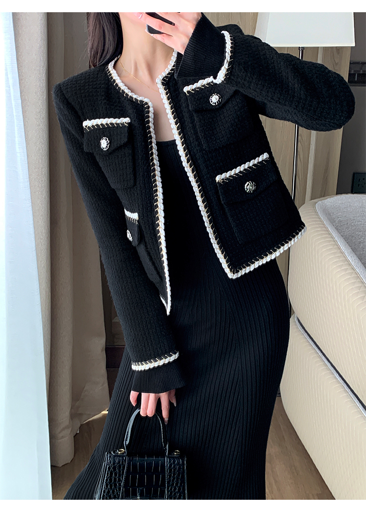 Black all-match coat chanelstyle France style tops for women