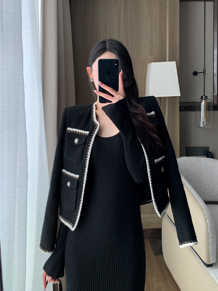 Black all-match coat chanelstyle France style tops for women