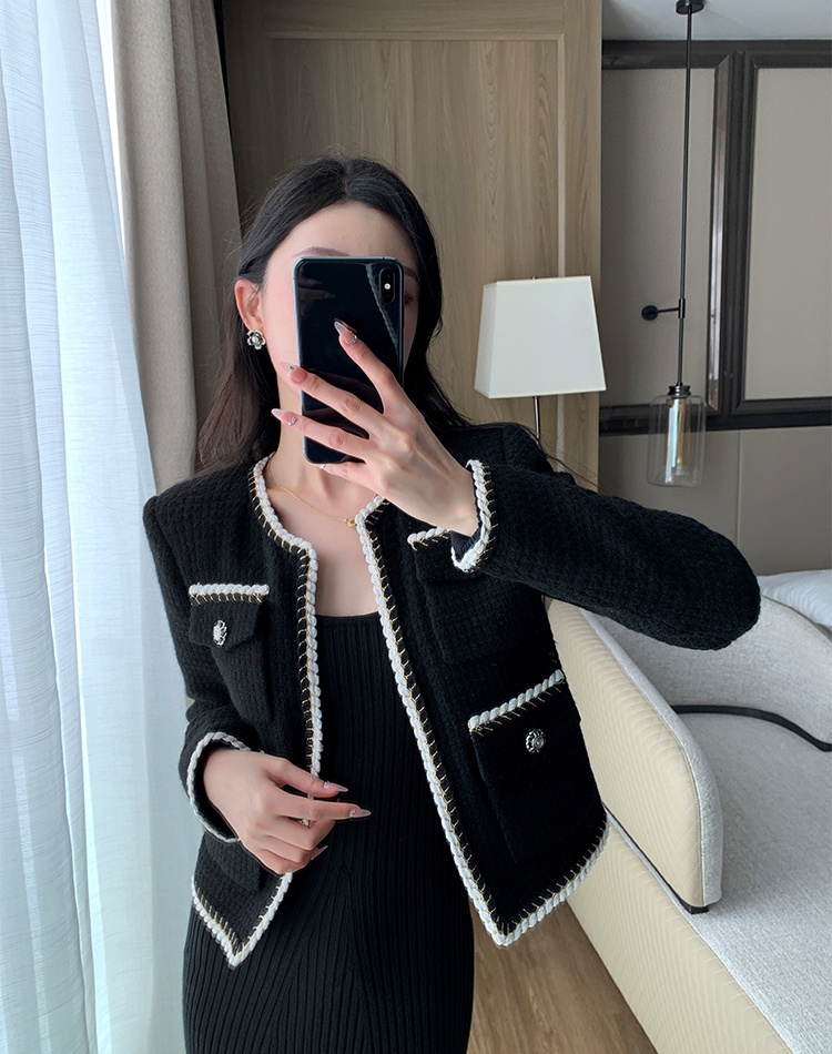 Black all-match coat chanelstyle France style tops for women