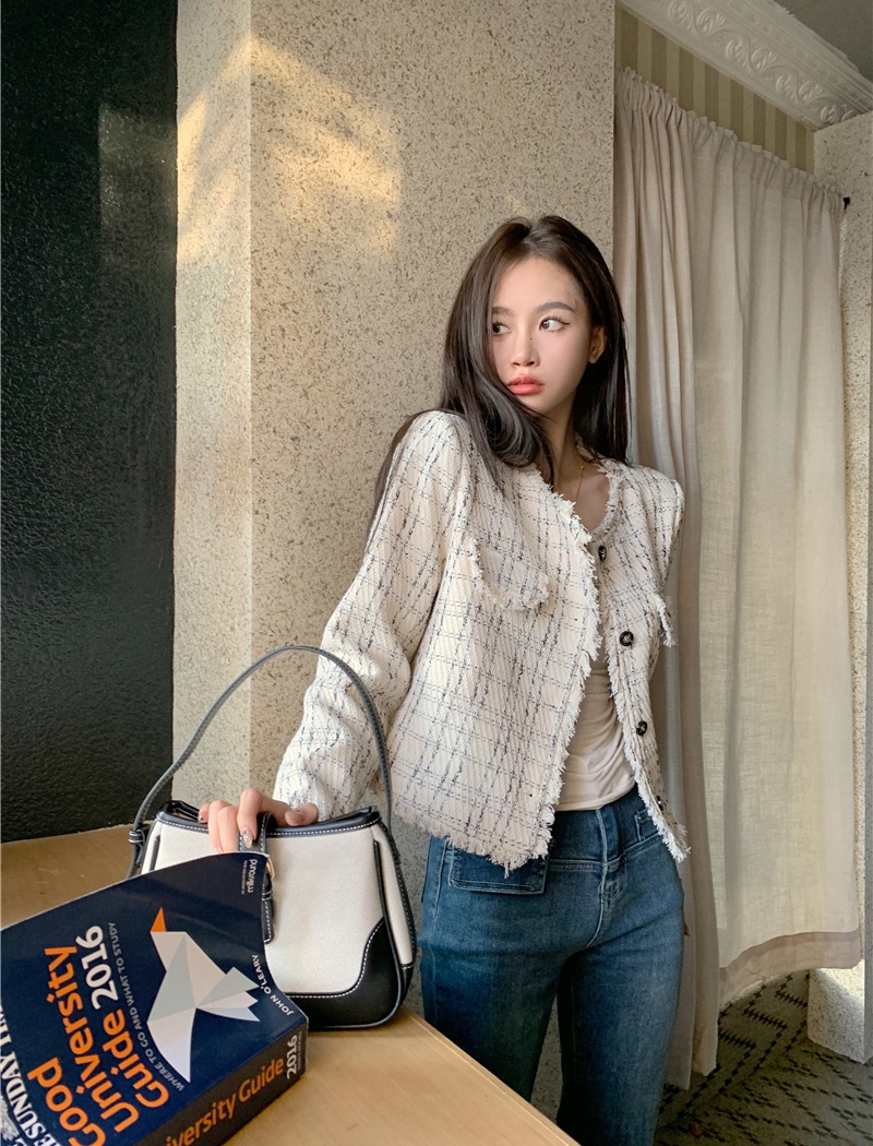 Chanelstyle long sleeve tops retro coat for women