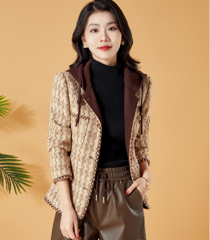 Autumn chanelstyle jacket plaid tops for women