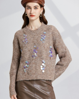 Lazy loose mohair sweater hollow sequins tops