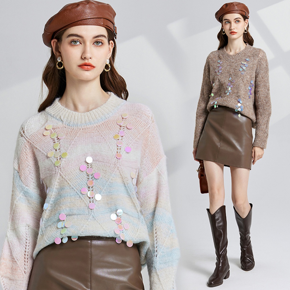 Lazy loose mohair sweater hollow sequins tops