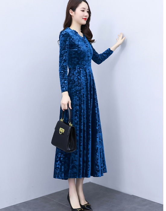 Temperament long sleeve fat autumn and winter dress