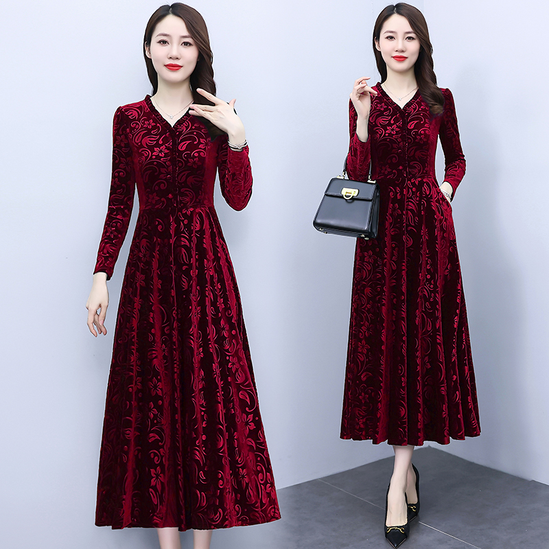 Temperament long sleeve fat autumn and winter dress