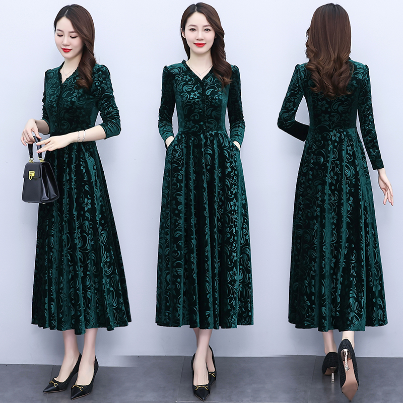 Temperament long sleeve fat autumn and winter dress