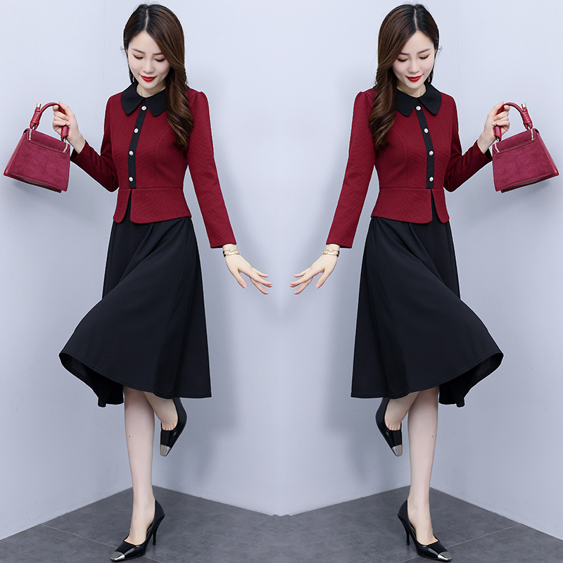 Big skirt long splice autumn and winter slim dress for women