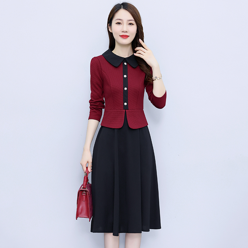 Big skirt long splice autumn and winter slim dress for women