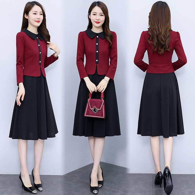 Big skirt long splice autumn and winter slim dress for women