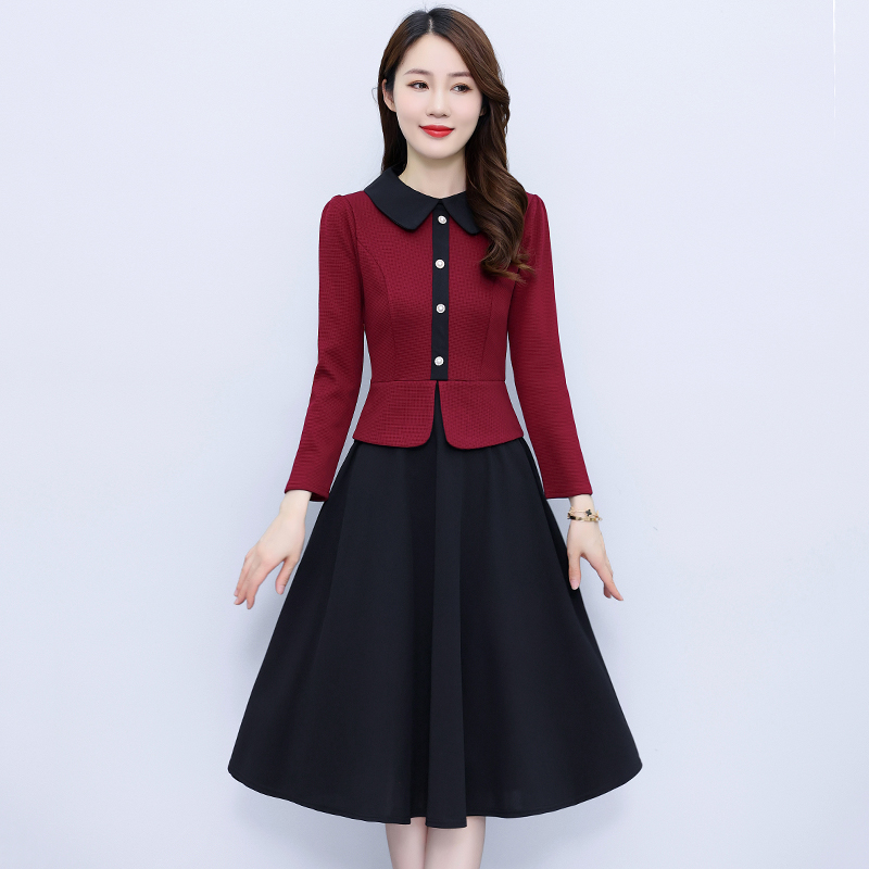 Big skirt long splice autumn and winter slim dress for women