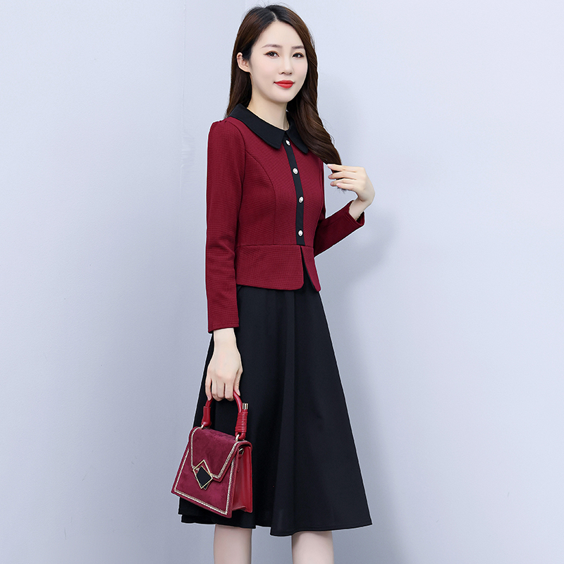 Big skirt long splice autumn and winter slim dress for women