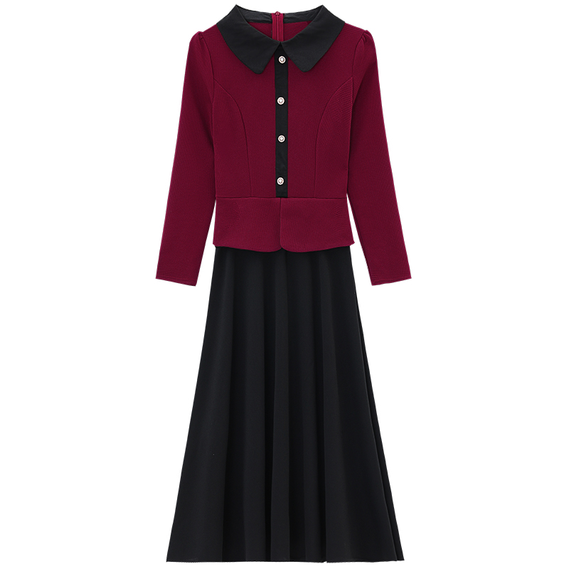 Big skirt long splice autumn and winter slim dress for women