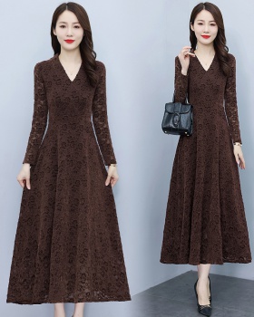 Large yard hollow temperament long dress lace slim dress