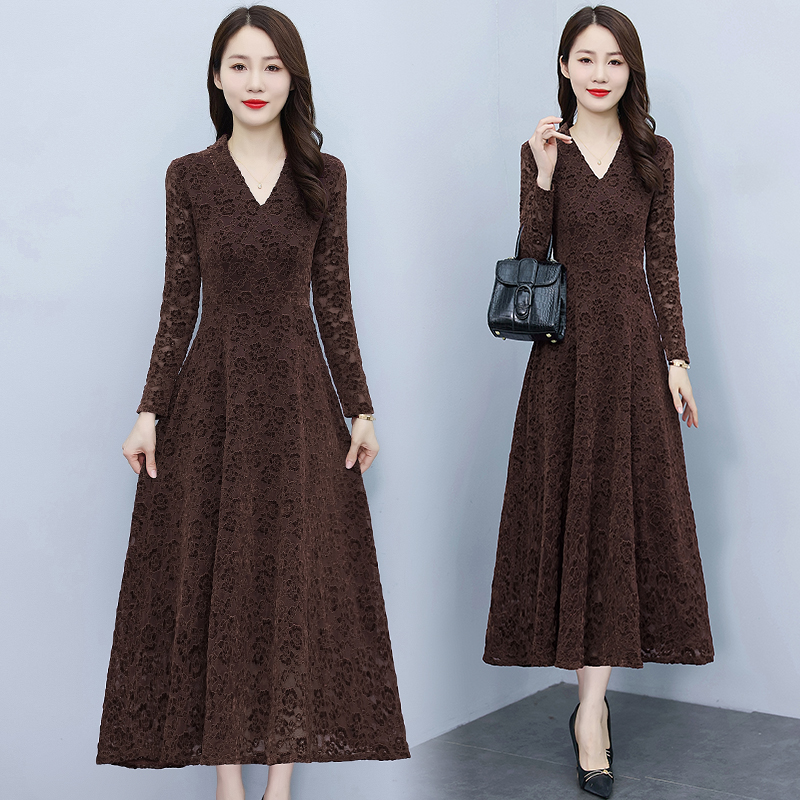 Large yard hollow temperament long dress lace slim dress