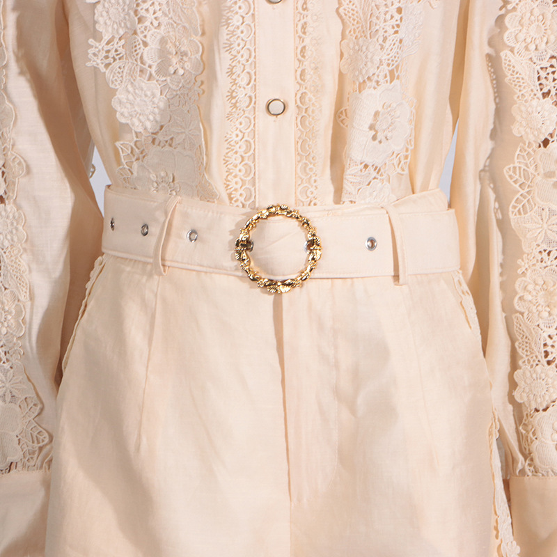 Elegant France style shirt lace shorts a set for women