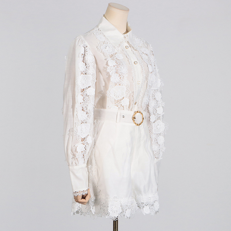 Elegant France style shirt lace shorts a set for women