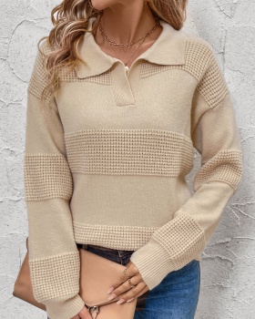 Lapel pure long sleeve European style sweater for women