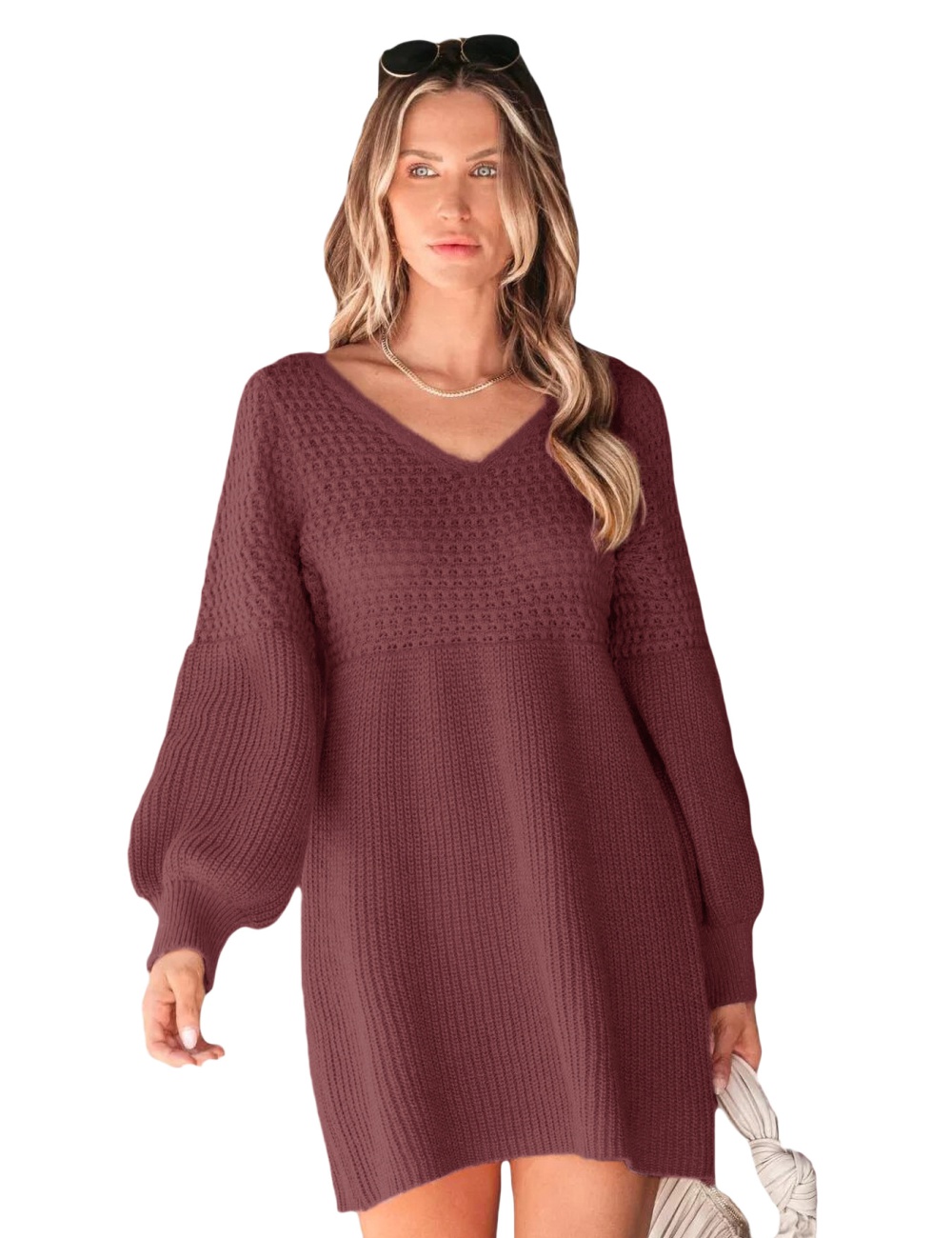 Pure autumn and winter V-neck sweater dress for women