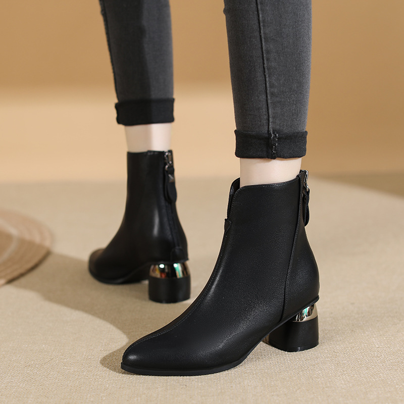 High-heeled pointed short boots fine-root shoes for women