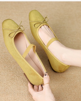 Low ballet France style flat retro bow buff shoes